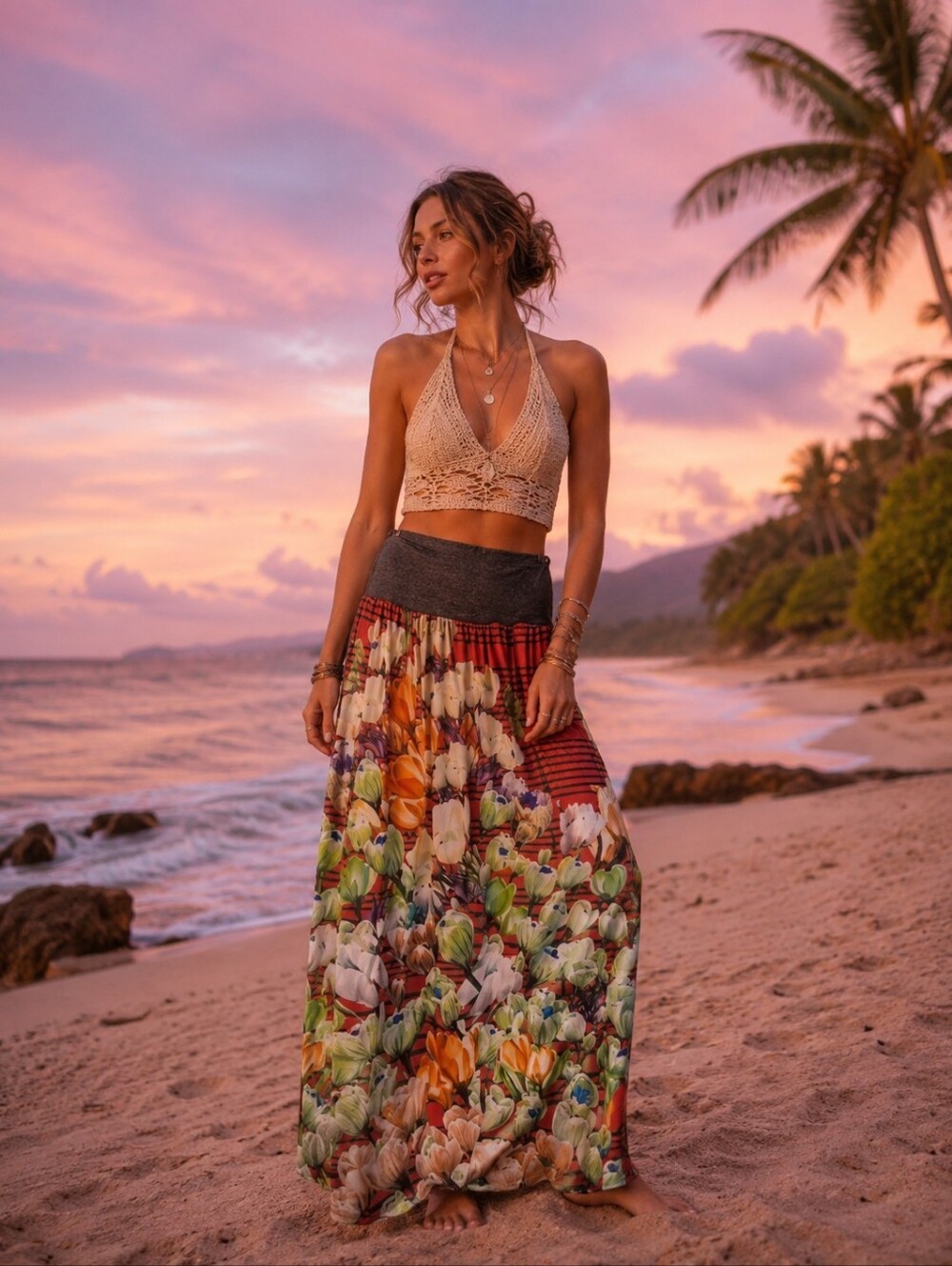 Dream Daily floral print cottagecore festival boho hippie maxi skirt